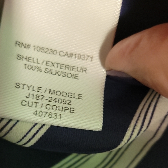 Joie Silk White and Navy Pleated Mandarin Collar Blouse - Picture 2 of 6